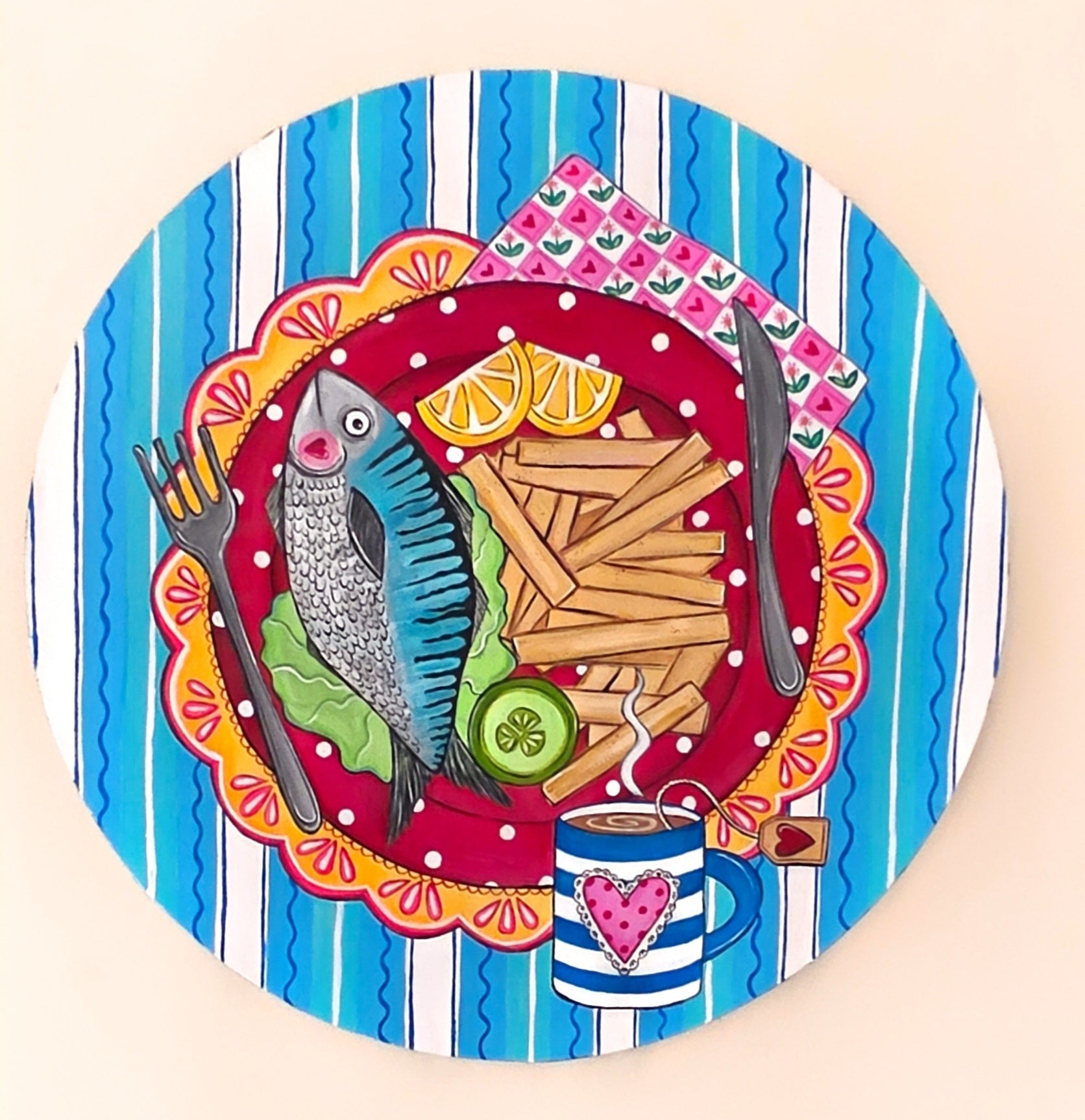 Chippy Tea circle canvas