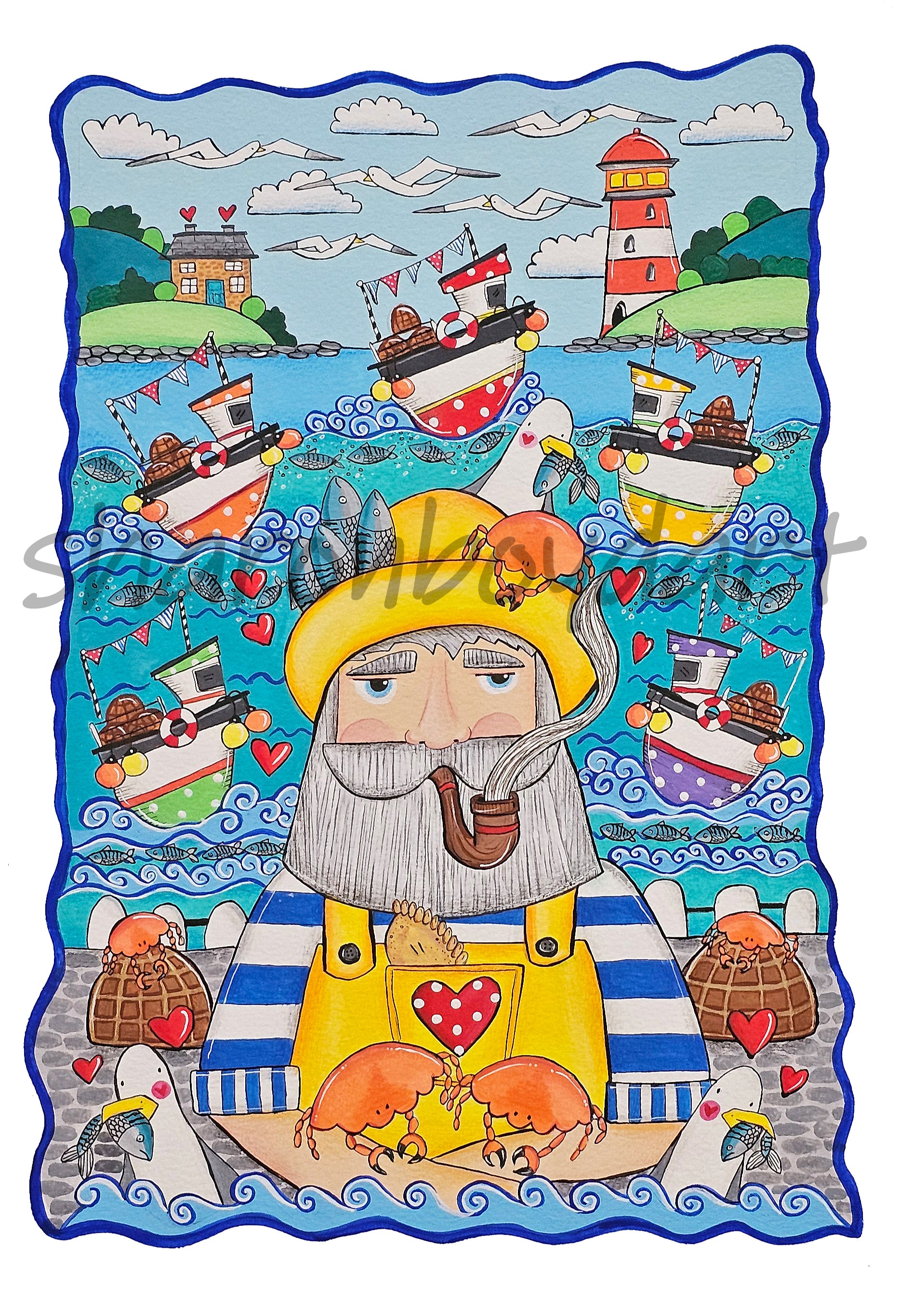 Fisherman Yellow Art Print
