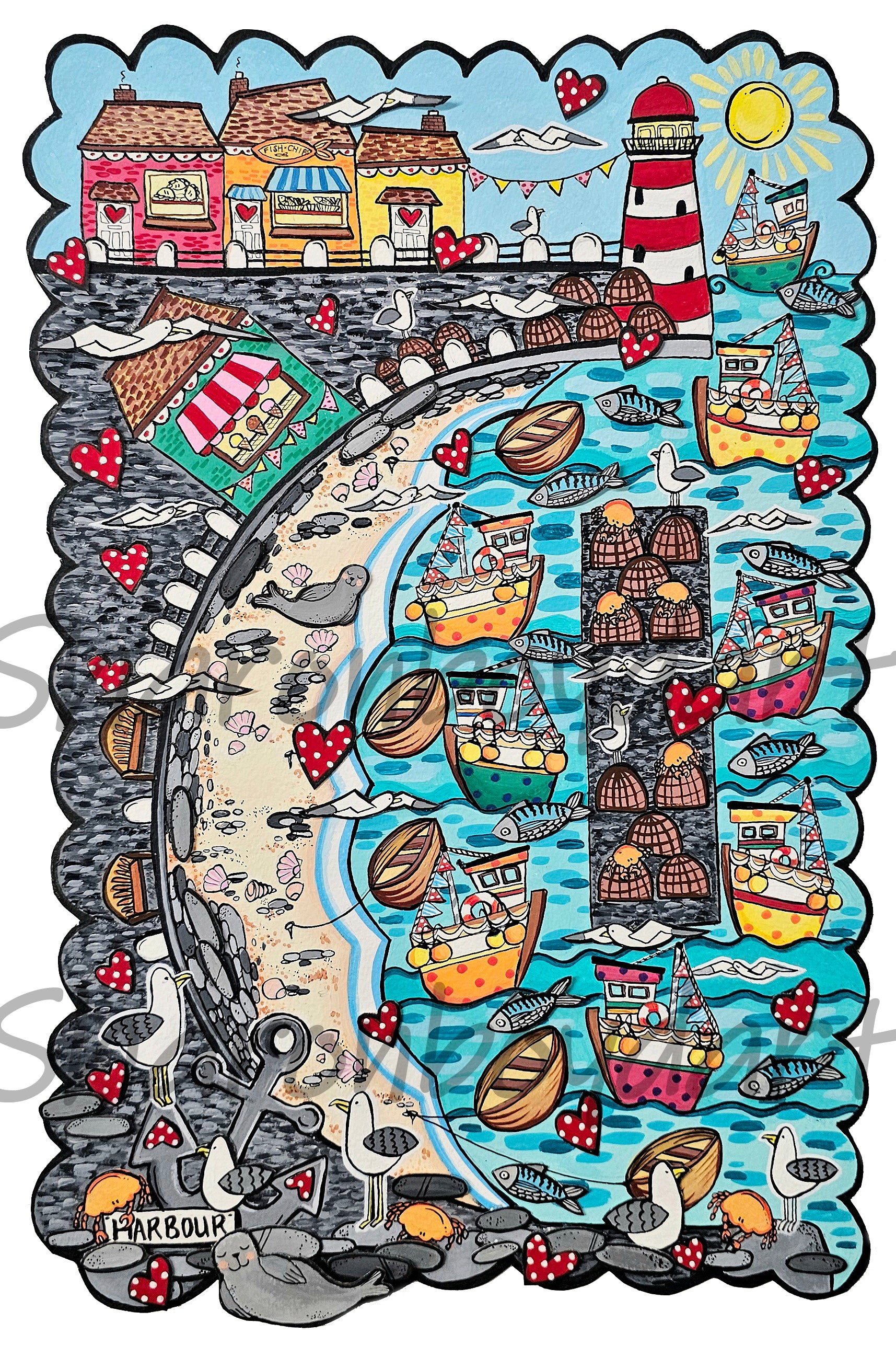 Cornish Harbour View Scene Art Print