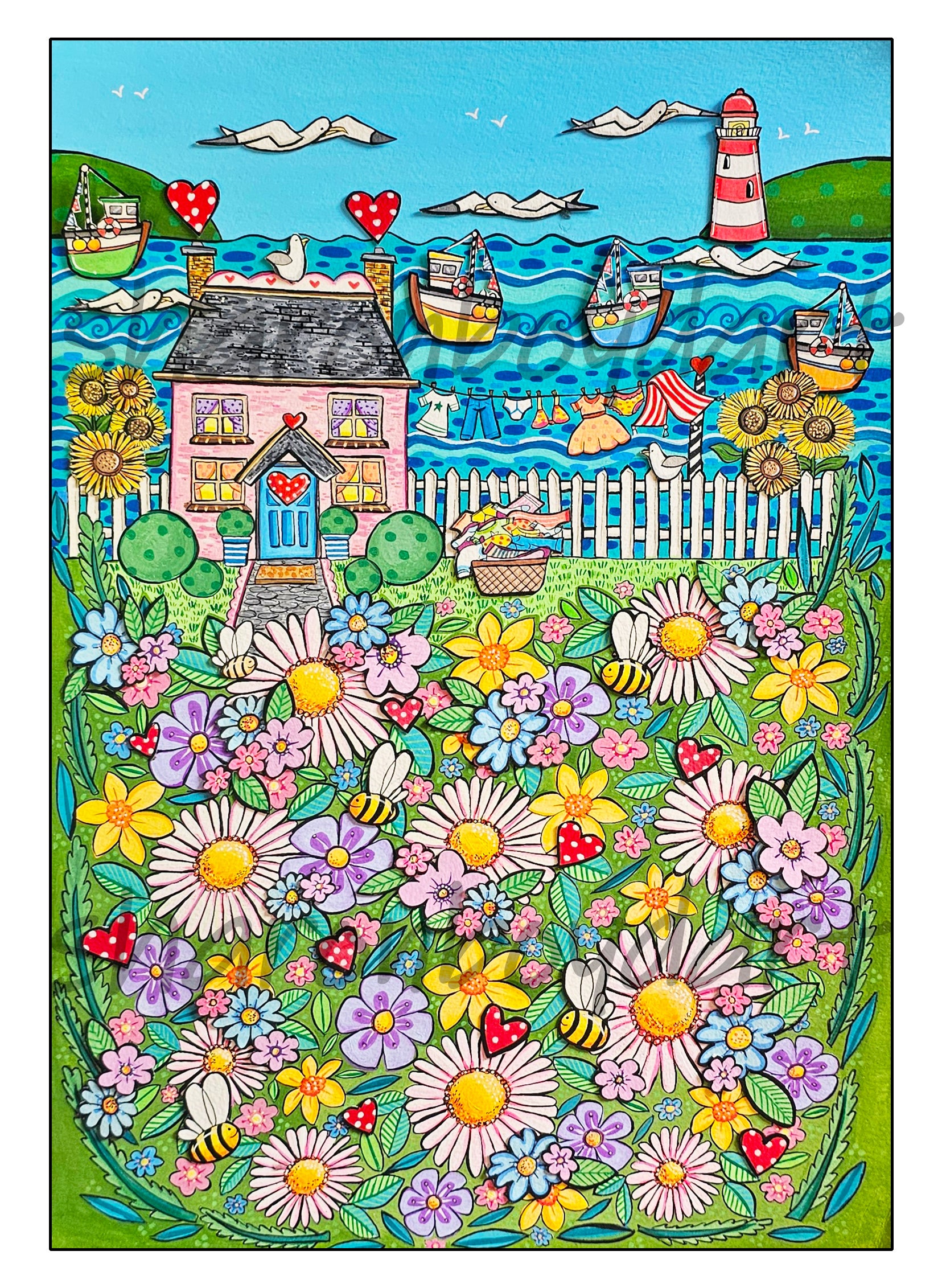Cute little cottage by the sea Art Print